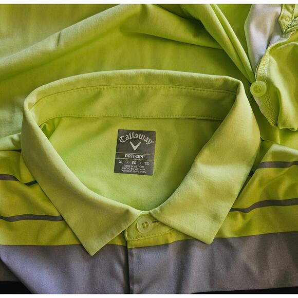 CALLAWAY Opti-Dri Golf Short Sleeve Polo SHIRT Hi-Vis Green Stripe Men's size XL - Picture 3 of 5